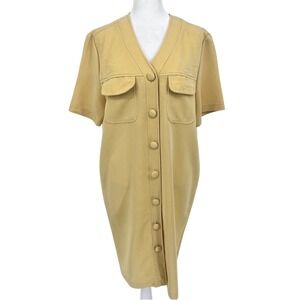 Vintage Virgo II Shift Dress Womens 10 Yellow Button Pockets Retro Casual Summer